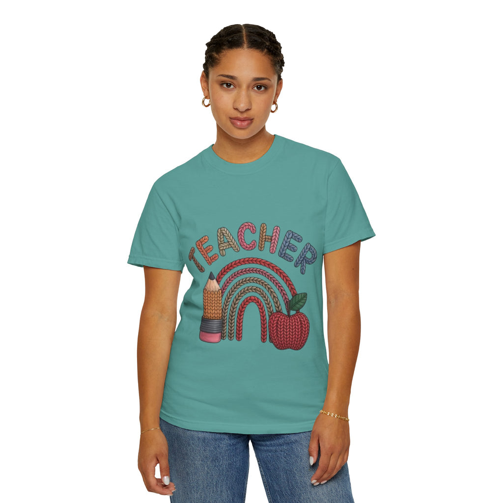 Teacher Rainbow Pencil & Apple T-Shirt — Back-to-School Gift for Educators