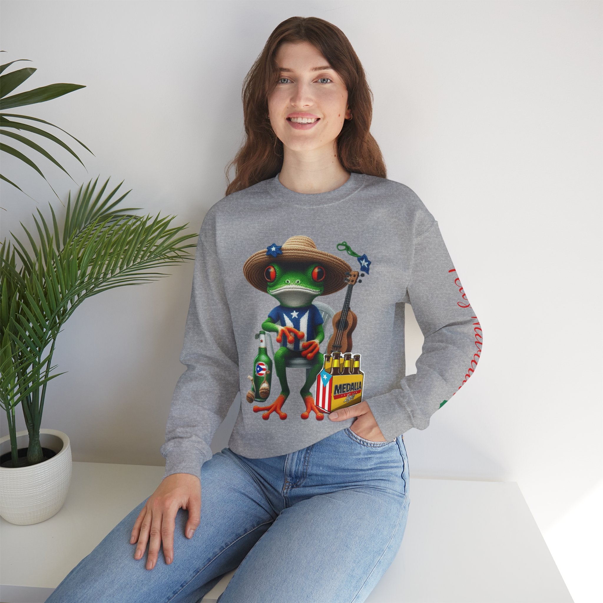 Frog Coqui Crewneck Sweatshirt – Coquito y Medalla Puerto Rican Vibes