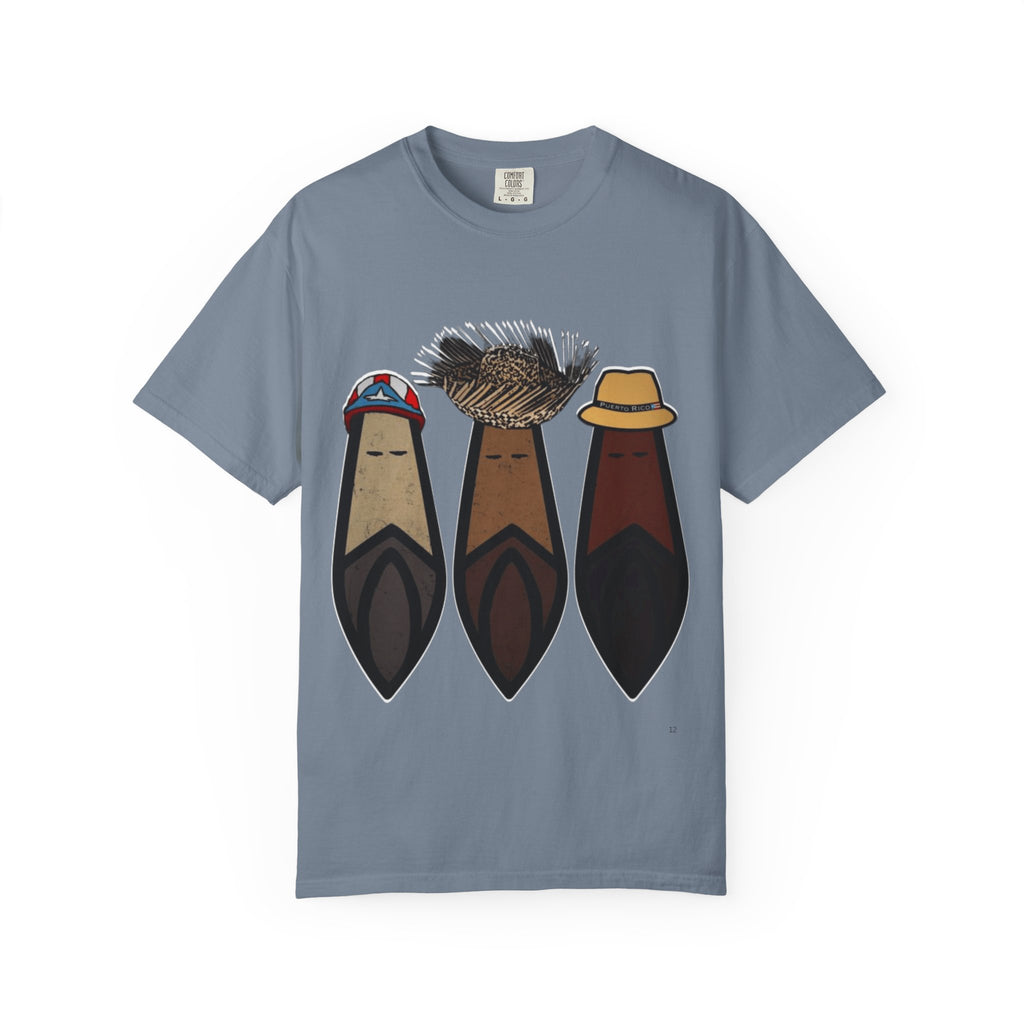 Puerto Rican Batey Cabin T-Shirt  Three Masks & Rustic House Graphic Tee Puerto Rico Navidades