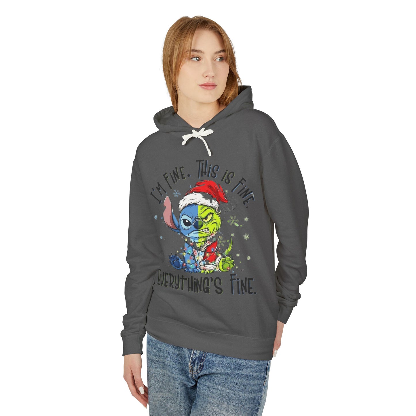 I'm Fine This Is Fine Hoodie  Funny Christmas Stitch Pullover Cartoon Christmas T-shirts and Sweaters