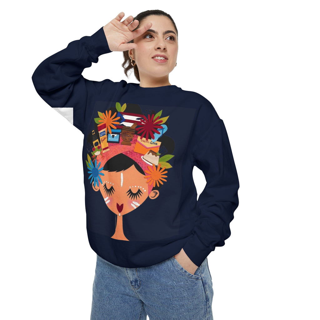 Floral Fiesta Sweatshirt — Colorful Tropical Woman Graphic Puerto Rico Navidades