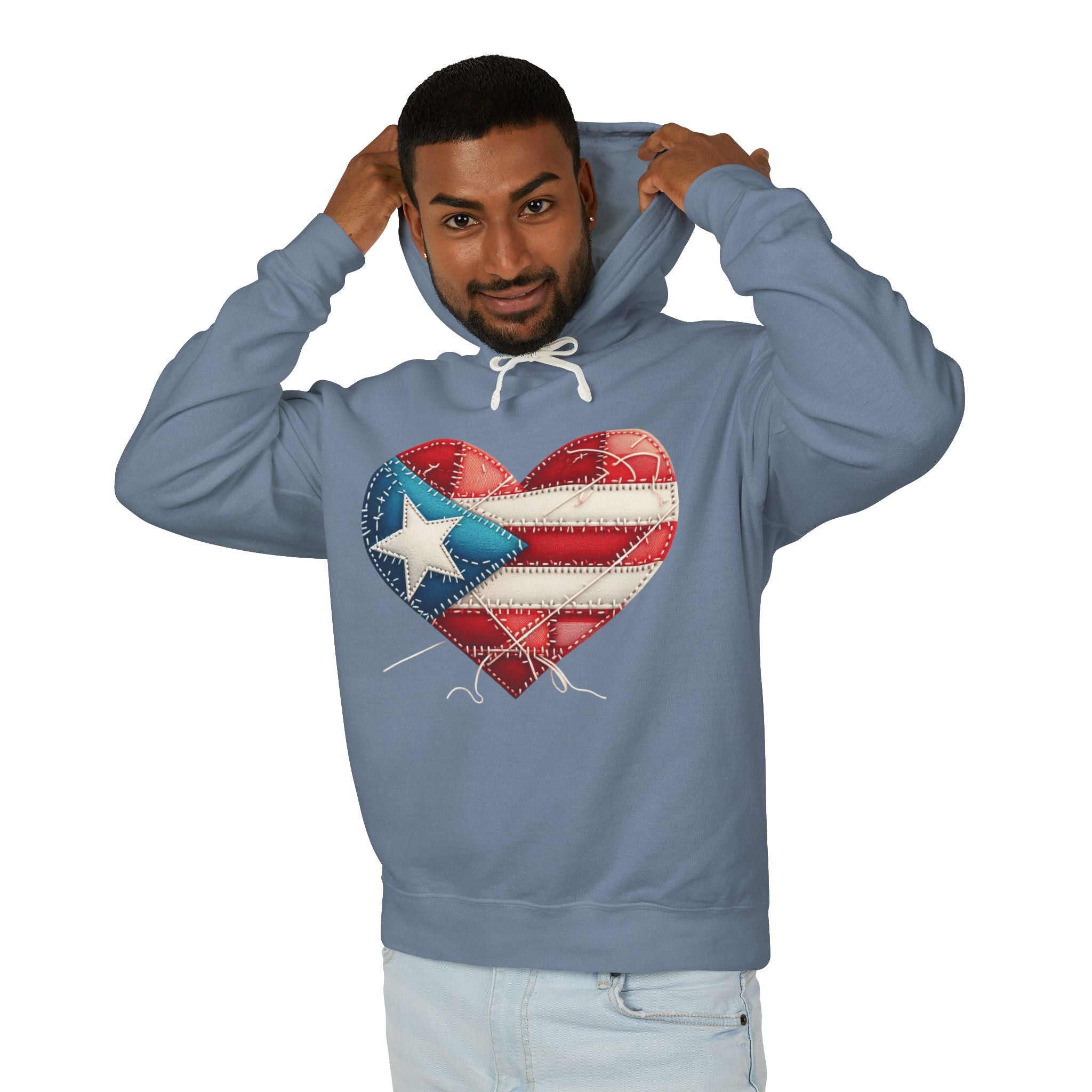 Puerto Rico Heart Flag Hoodie  "Jíbaro" Back Graphic