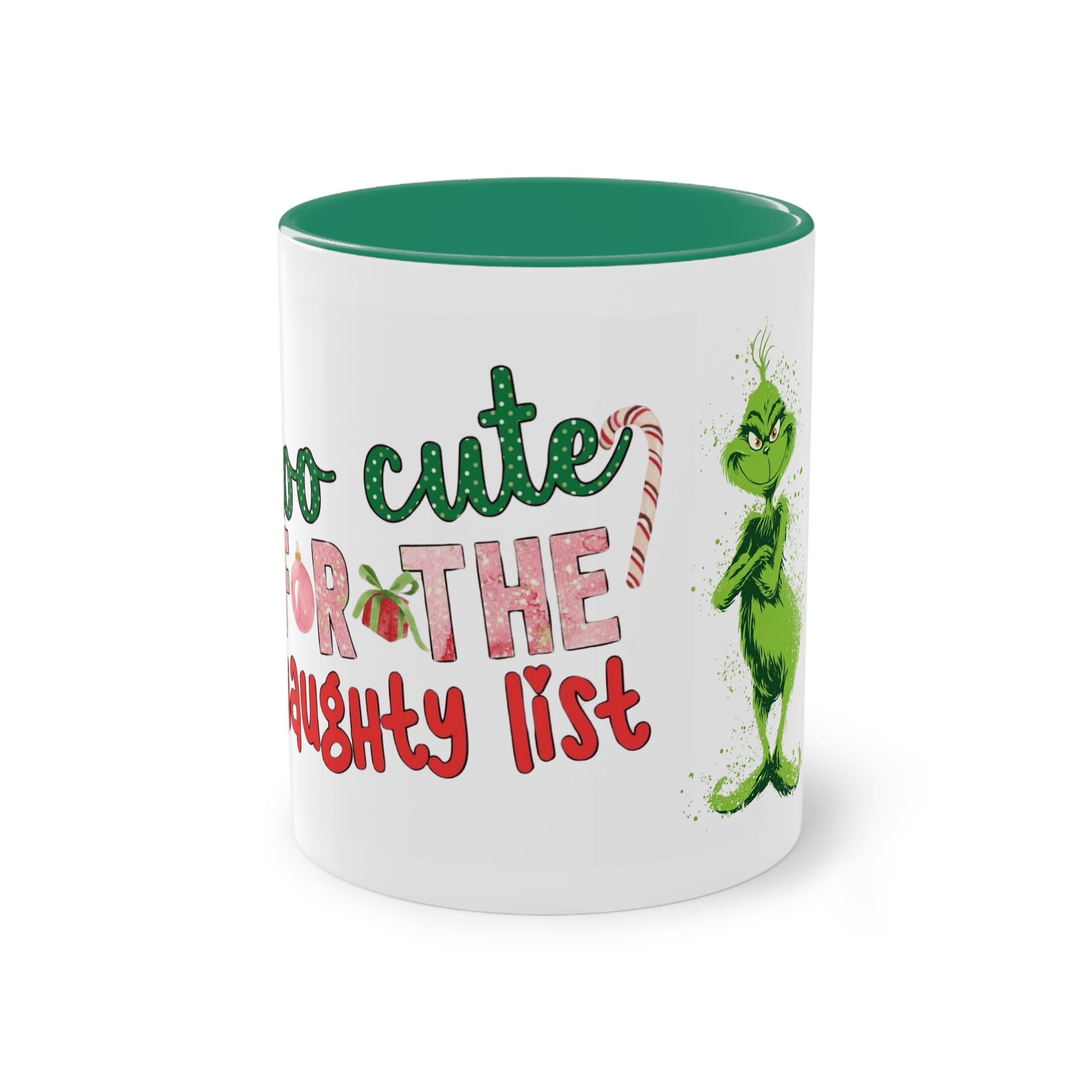 Cute Grinch Two-Tone Coffee Mug - Perfect for Holiday Cheer! Christmas Mugs Collection