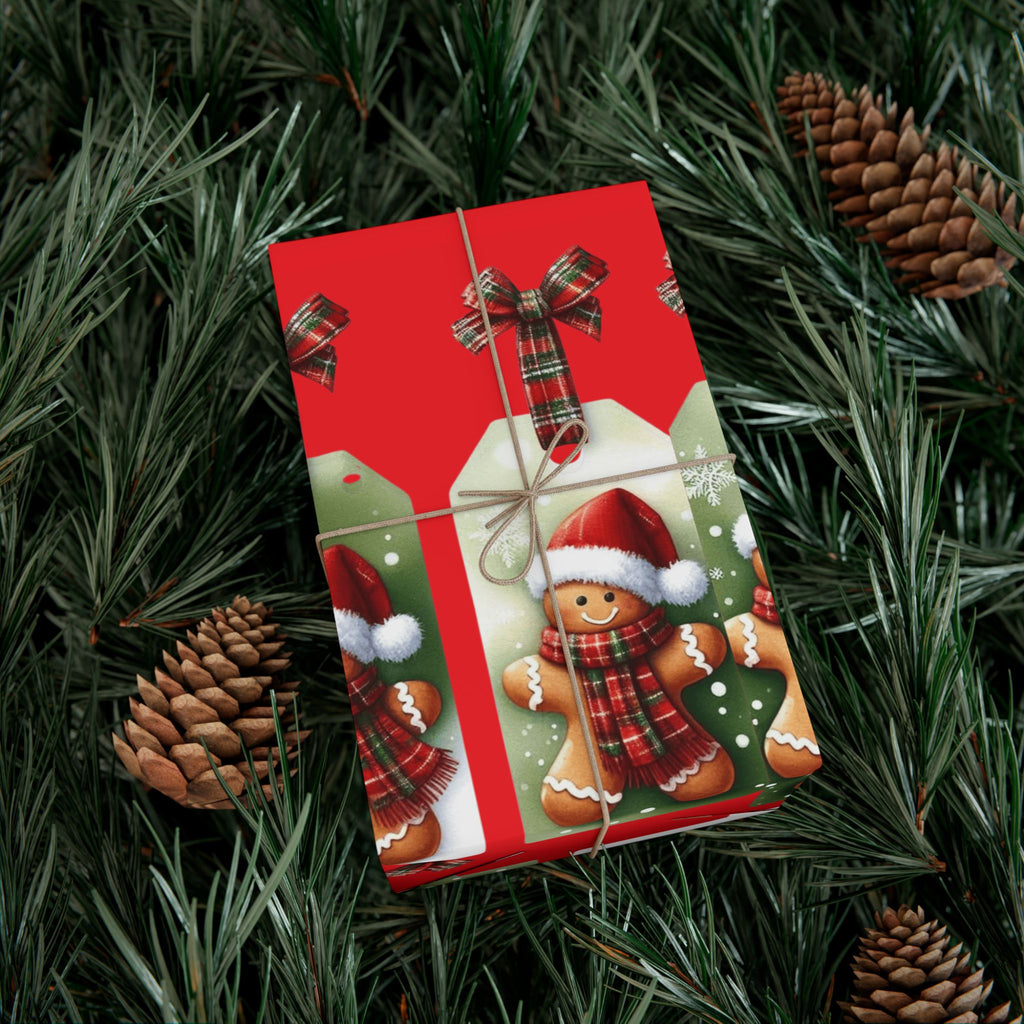 Christmas Gingerbread & Plaid Gift Wrap Paper – Holiday Present Wrapping Sheets