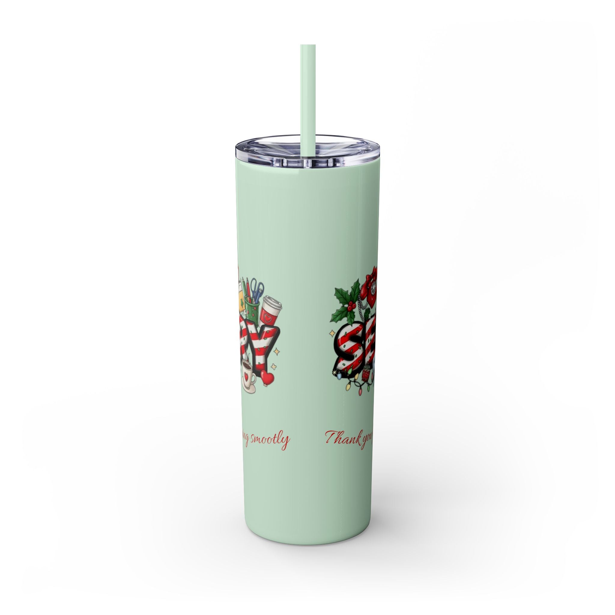 Christmas mug for the office team who keeps everything running smoothly. Candy Cane Christmas Office Secret Santa Design, 20oz with Straw