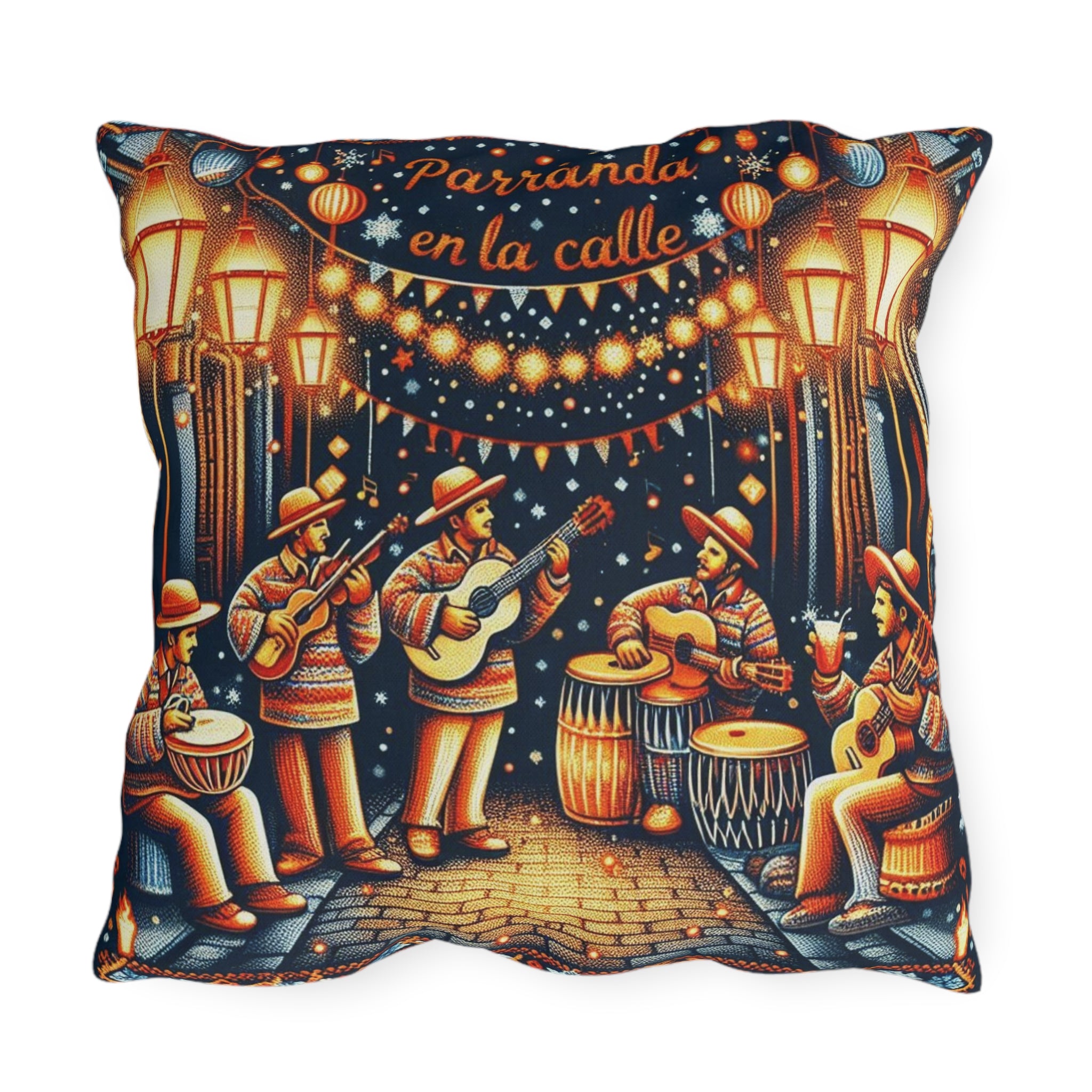 Puerto Rico Culture Pillow Outdoor Pillow  Parranda en la Calle Latin Street Music Festival Throw Pillow