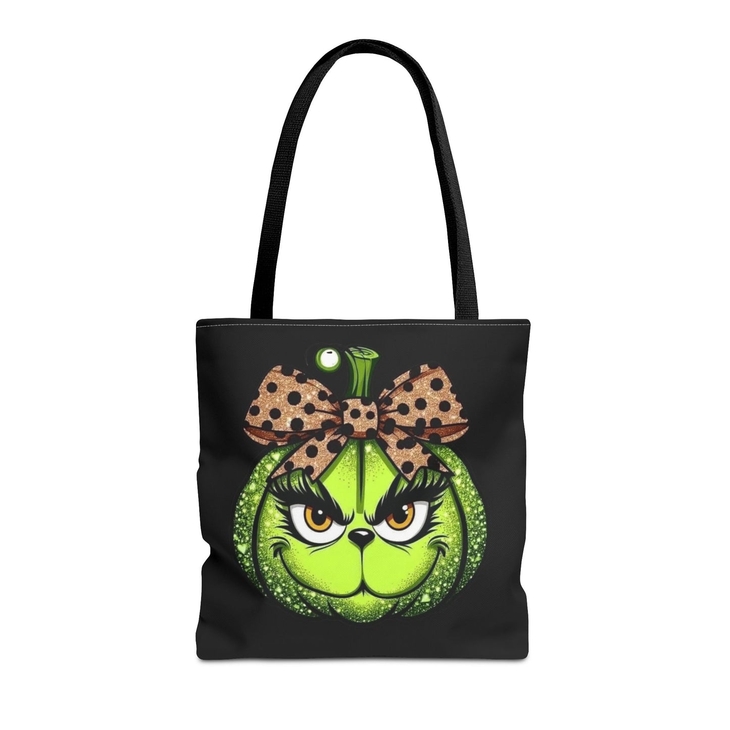 Grinch-Inspired Tote Bag with Polka Dot Bow Christmas Tote Bag Festive Holiday Design