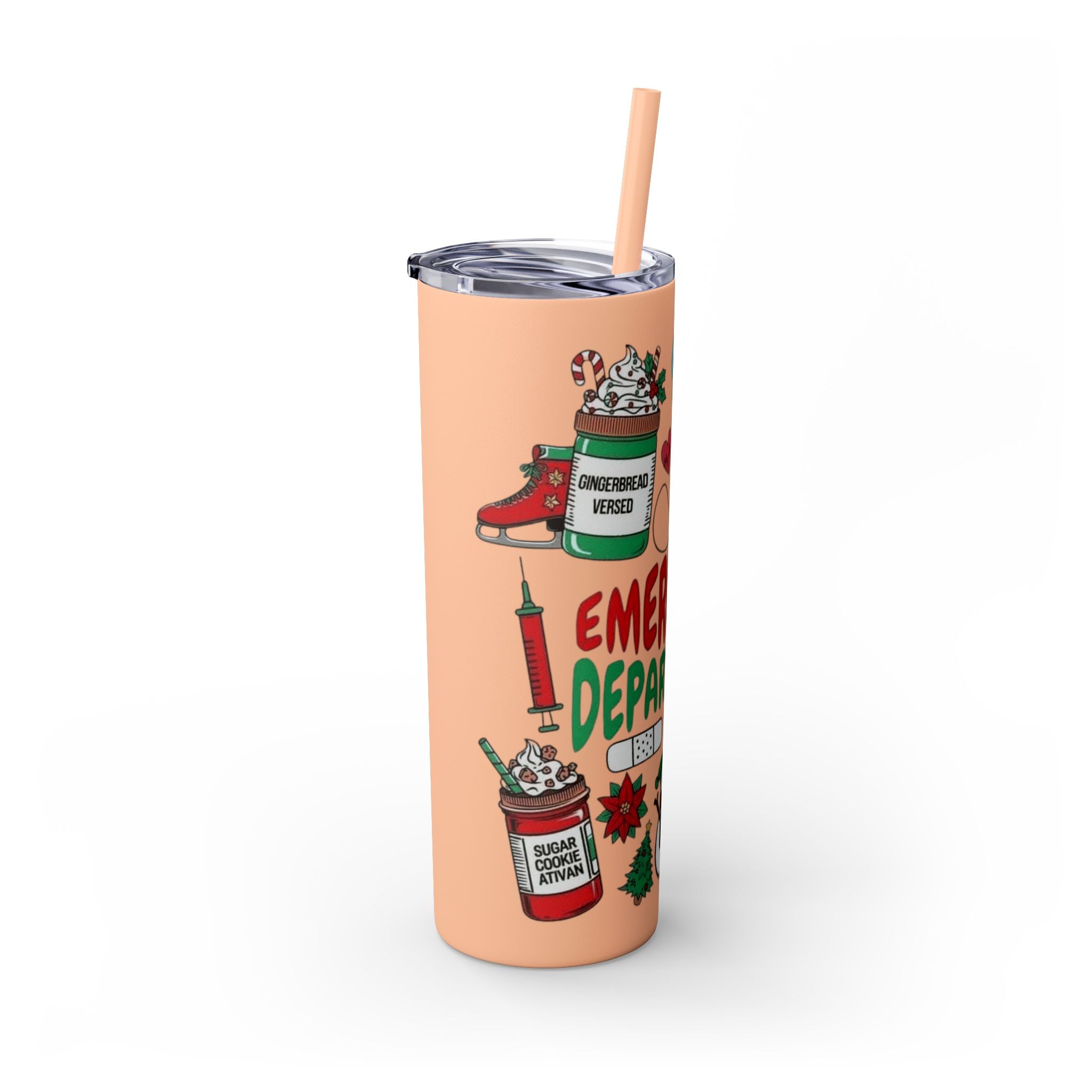 Emergency Department Nurse Christmas Skinny Tumbler - 20oz Holiday Medical Travel Cup with Straw Medical Christmas Mug