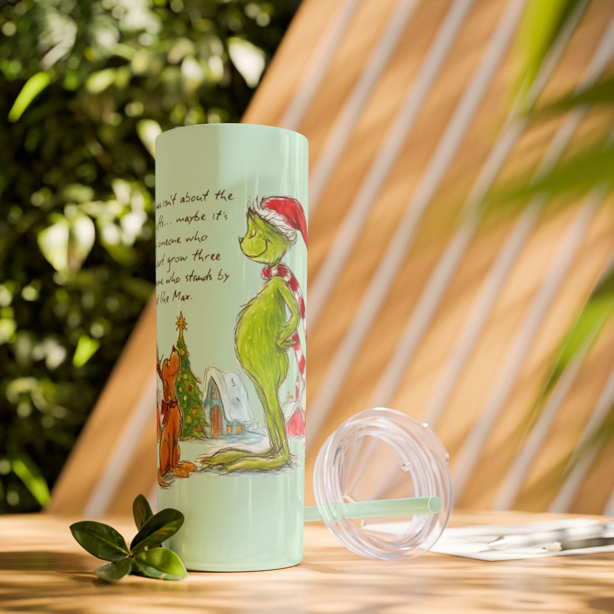 Grinch Christmas Skinny Tumbler with Straw — Dr. Seuss Holiday Quote Design, 20oz Christmas Mugs Collection