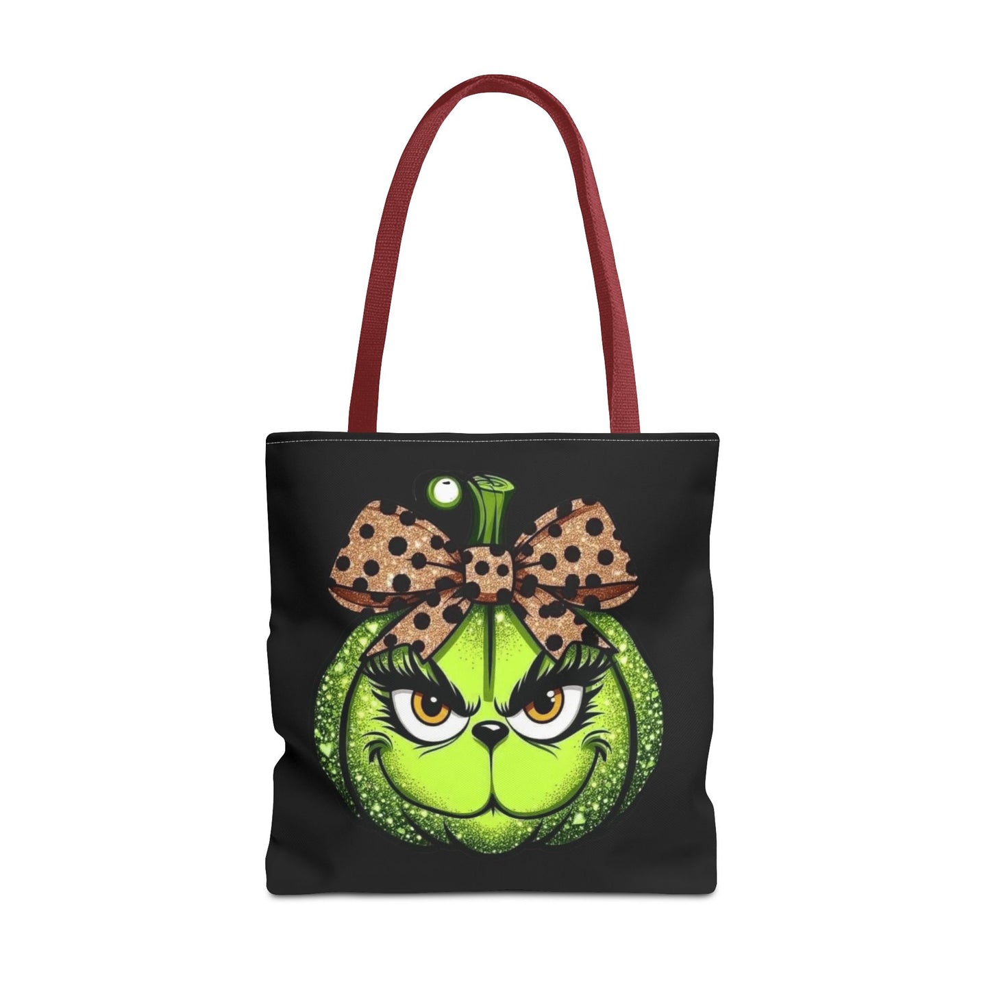 Grinch-Inspired Tote Bag with Polka Dot Bow Christmas Tote Bag Festive Holiday Design