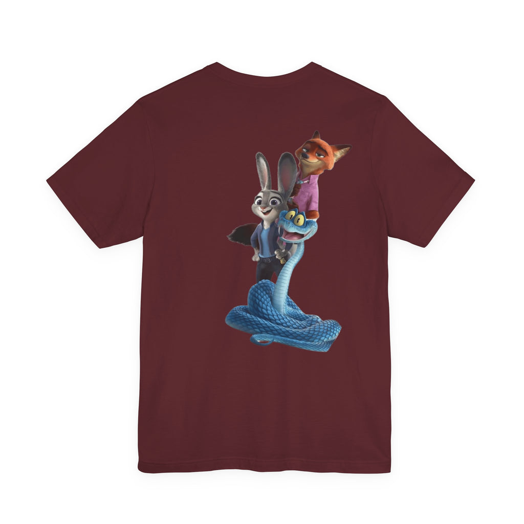 Animated Character Tee — Cute Fox & Bunny Stack Graphic T-Shirt  cartoon-style Christmas artwork
