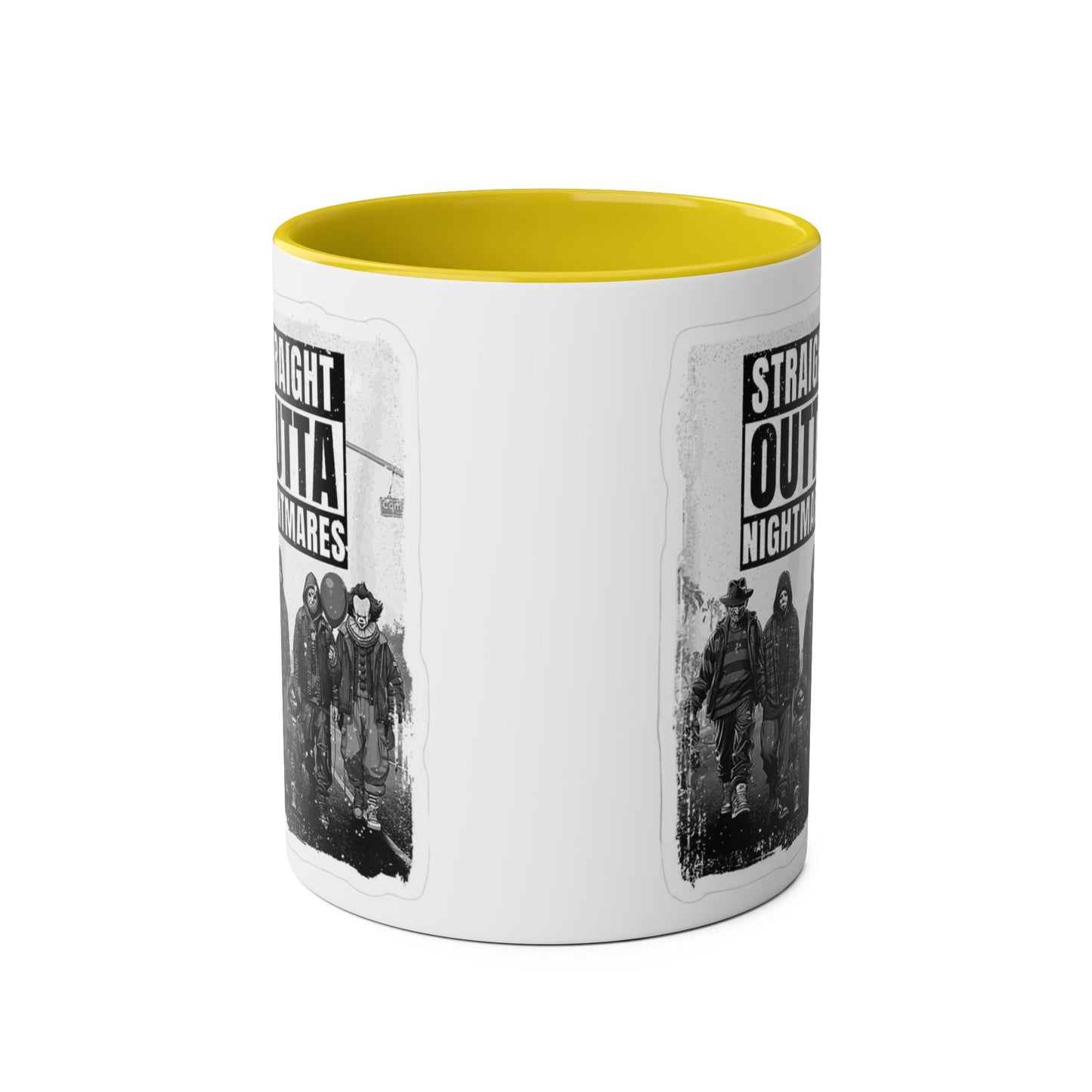 Straight Outta Nightmares Two-Tone Coffee Mug, Unique Gift for Halloween, Fun Office Decor, Red Handle Mug, Collectible Coffee Cup