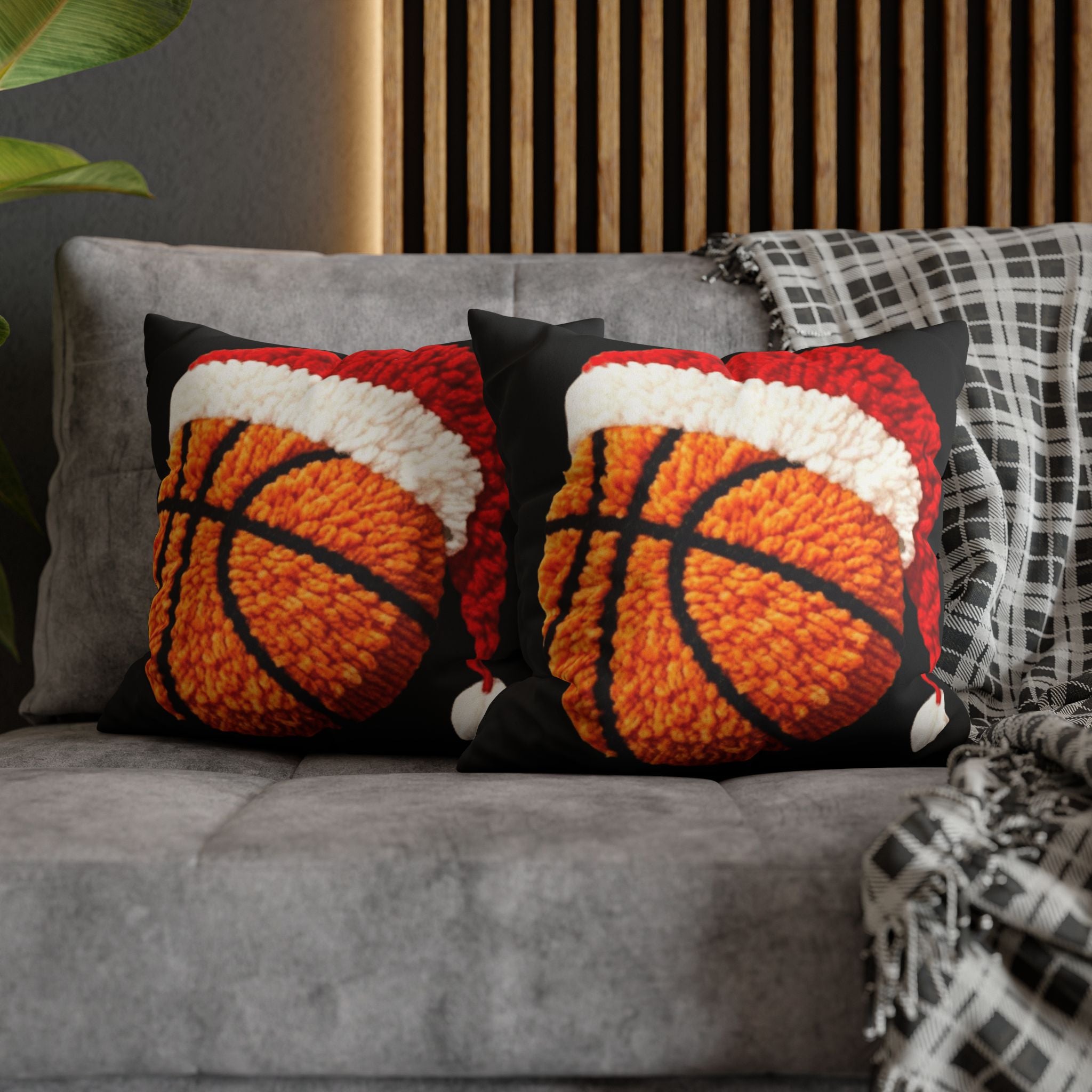 Basketball Christmas Pillowcase — Faux Suede Square Throw Pillow Cover