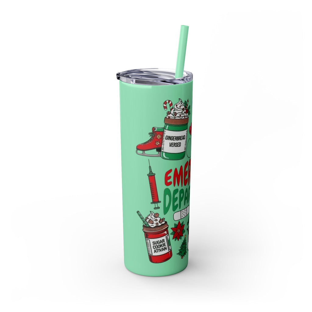 Emergency Department Nurse Christmas Skinny Tumbler - 20oz Holiday Medical Travel Cup with Straw Medical Christmas Mug