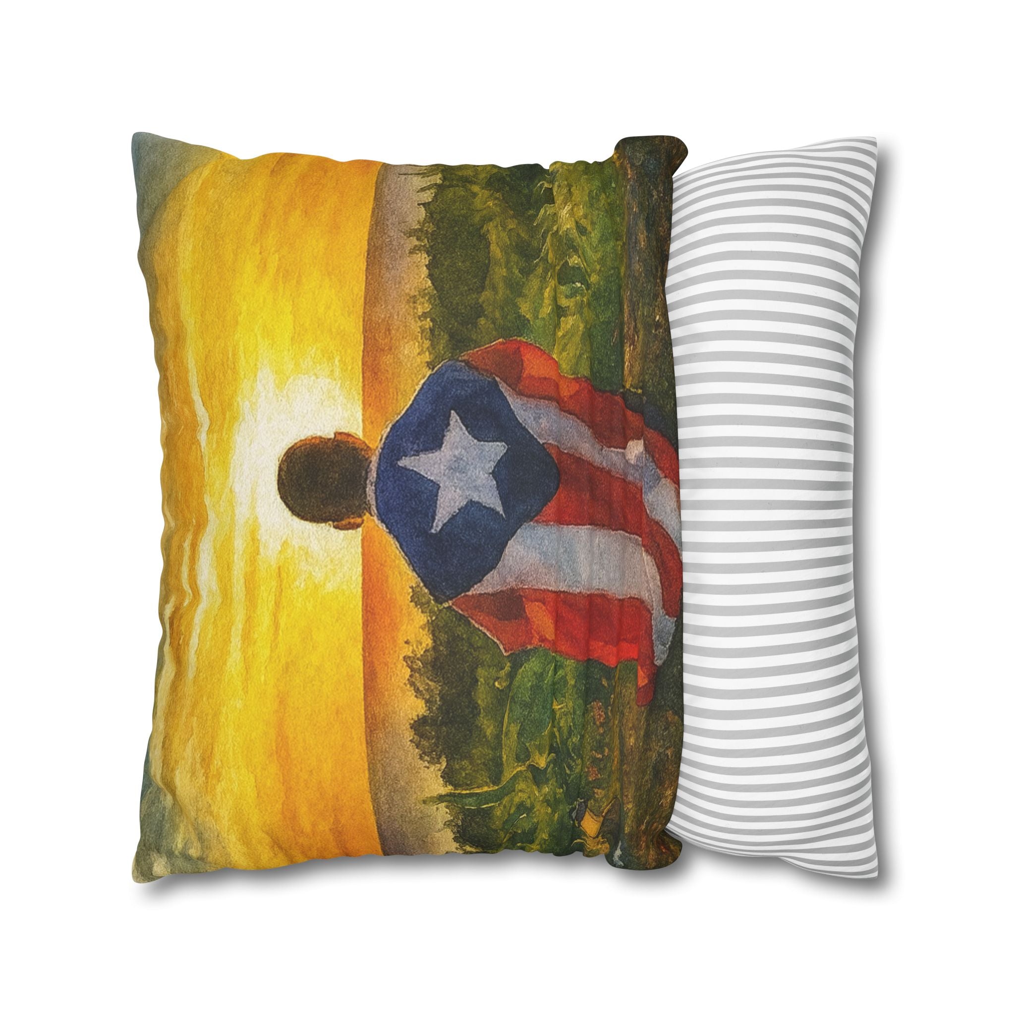 Puerto Rican Flag Sunset Pillowcase  Boy Draped in Puerto Rico Flag Decorative Throw Pillow Puerto Rico Culture Pillow