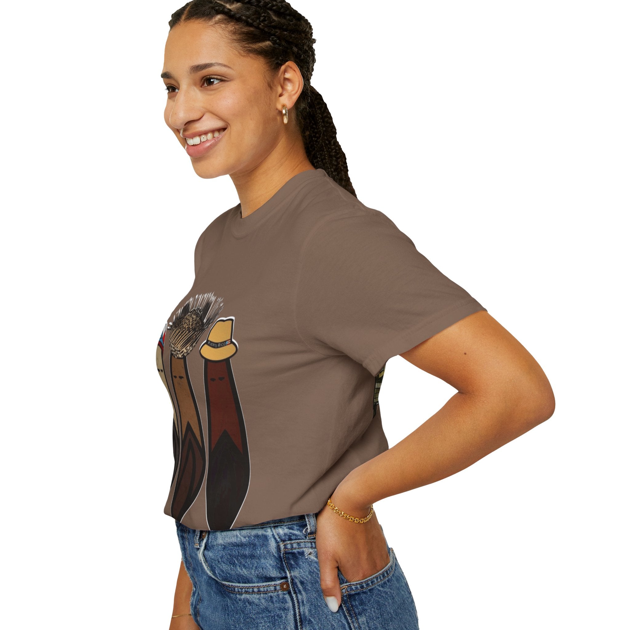 Puerto Rican Batey Cabin T-Shirt  Three Masks & Rustic House Graphic Tee Puerto Rico Navidades