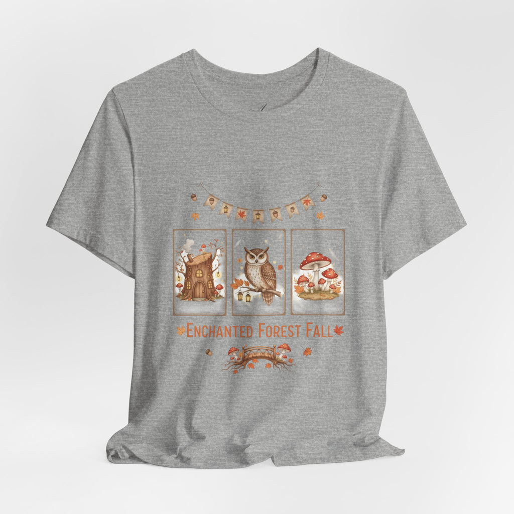 Enchanted Forest Fall Tee, Cute Owl Shirt, Autumn Graphic Tee, Nature Lover Gift, Cozy Fall Apparel, Wildlife T-Shirt, Unisex Fall Top