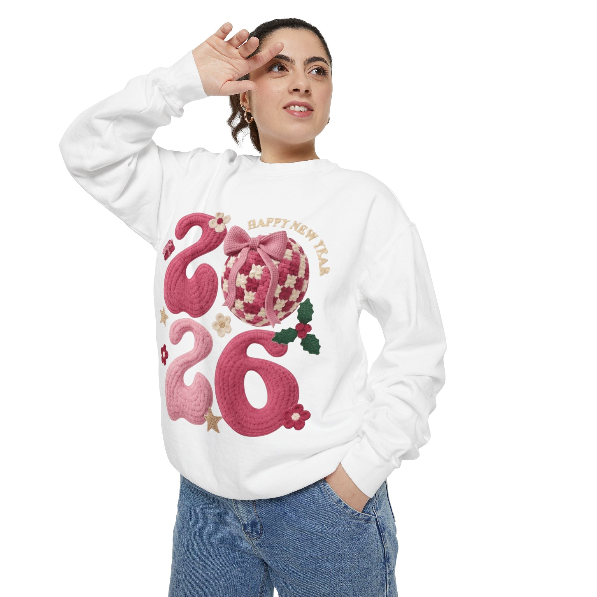 Happy New Year 2026 Sweater  Pink Festive Graphic Sweatshirt