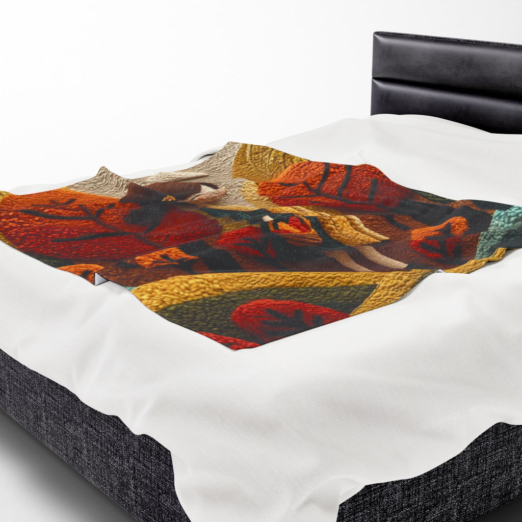 Autumn Forest Girl Plush Blanket — Cozy Velveteen Fall Throw