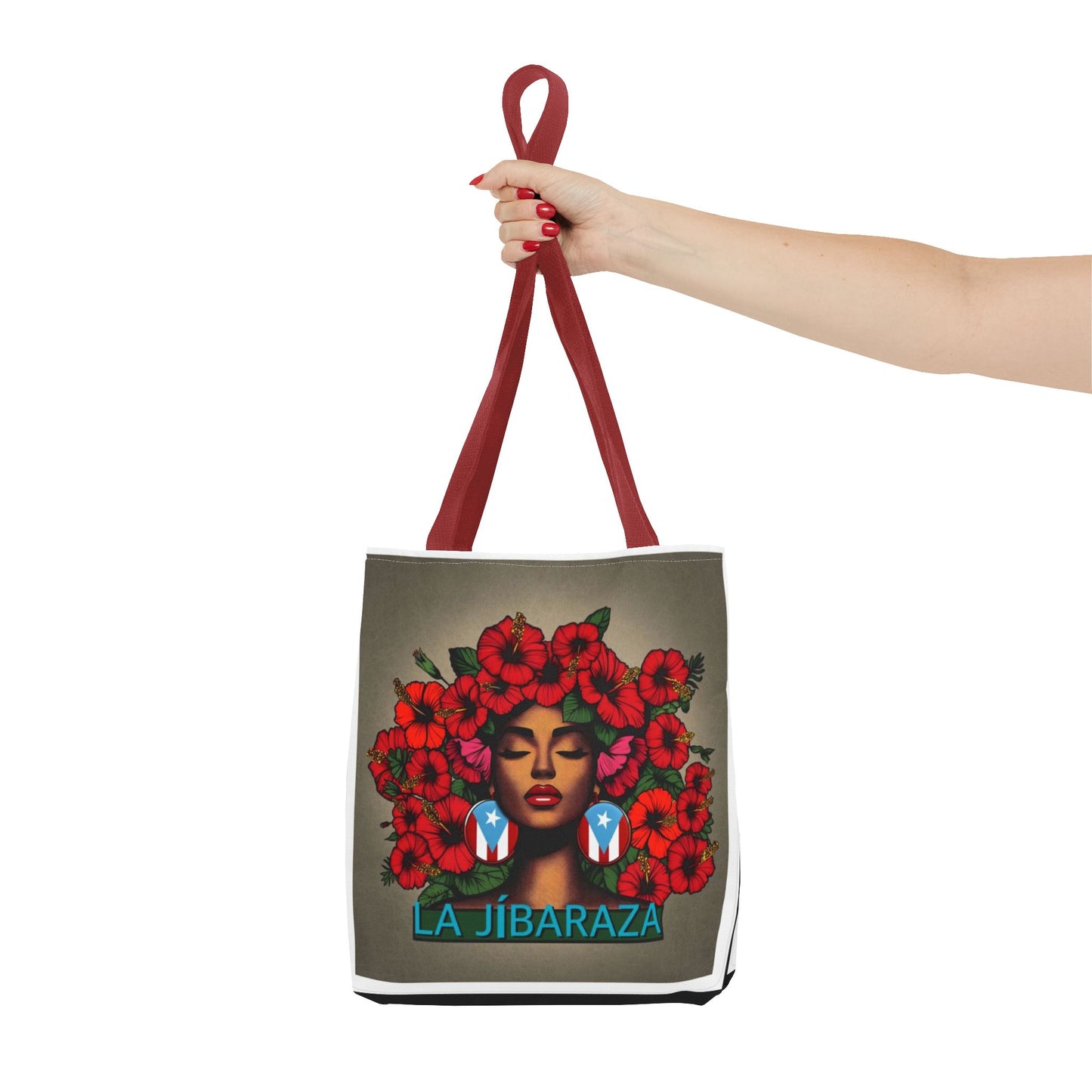 La Jíbara Tote Bag — Puerto Rican Floral Portrait Canvas Tote Puerto Rico Christmas Tote