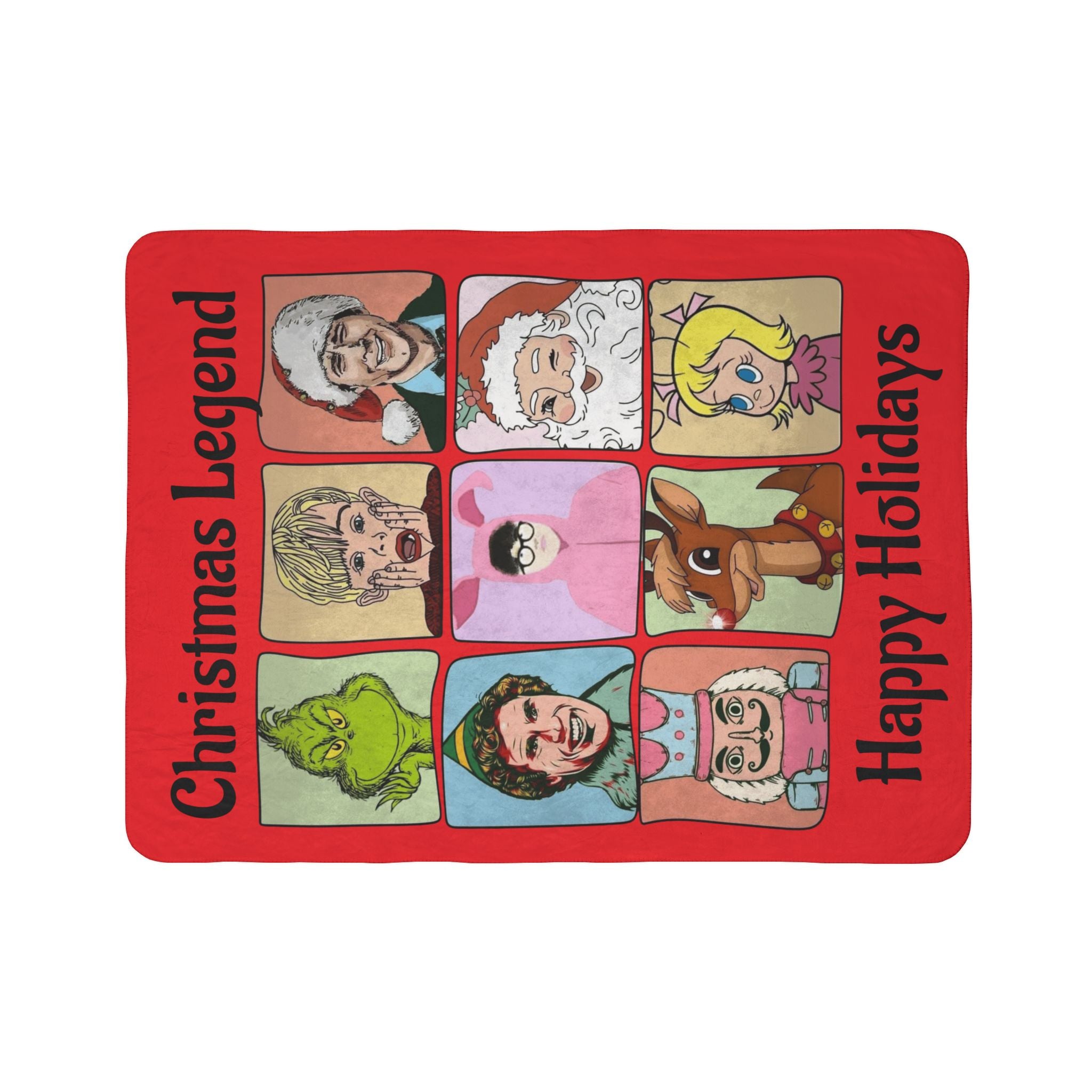 Christmas Legend Fleece Sherpa Blanket Happy Holidays Retro Characters including Benito from Puerto Rico