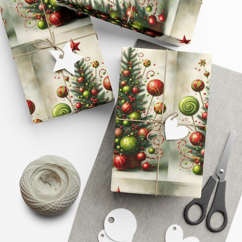 Christmas Tree Ornament Gift Wrap Paper — Vintage Holiday Wrapping Sheets