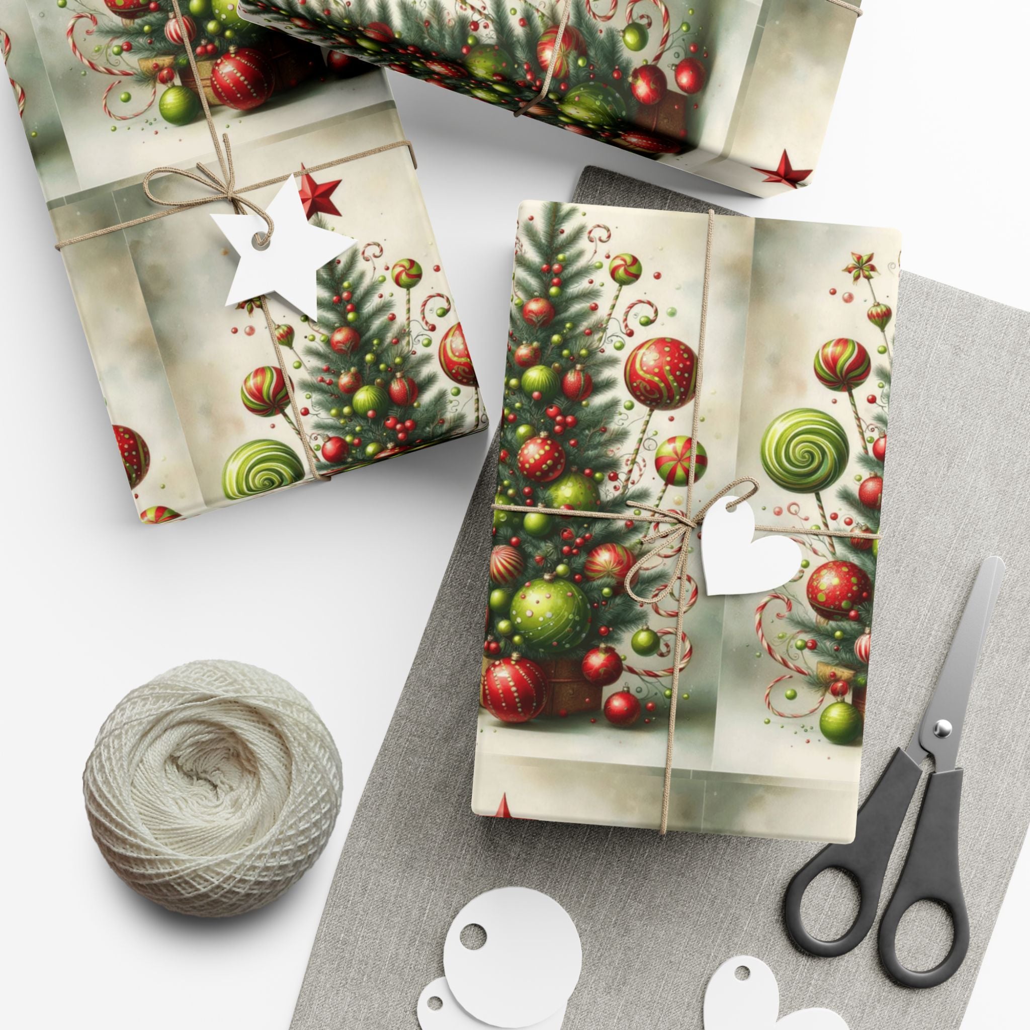 Christmas Tree Ornament Gift Wrap Paper — Vintage Holiday Wrapping Sheets
