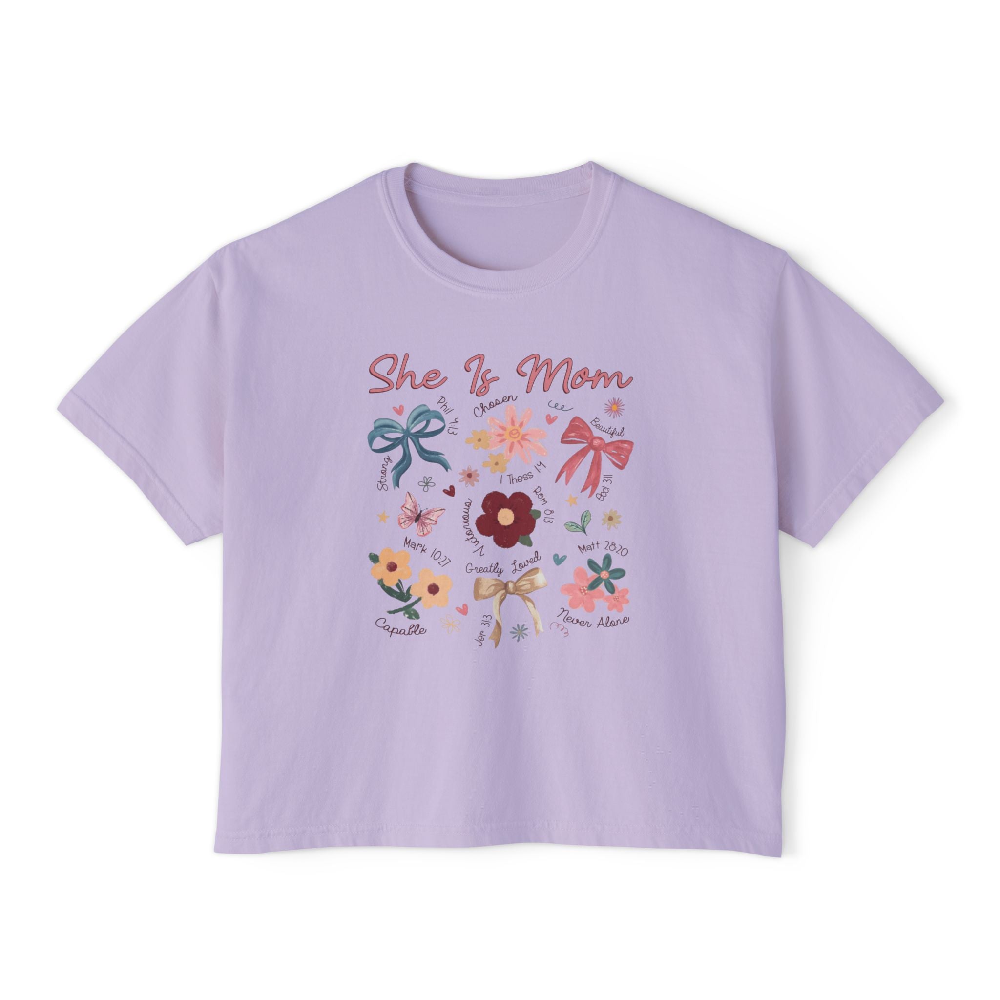 She Is Mom Floral Boxy Tee  Cute Mother’s Day Floral Graphic Shirt