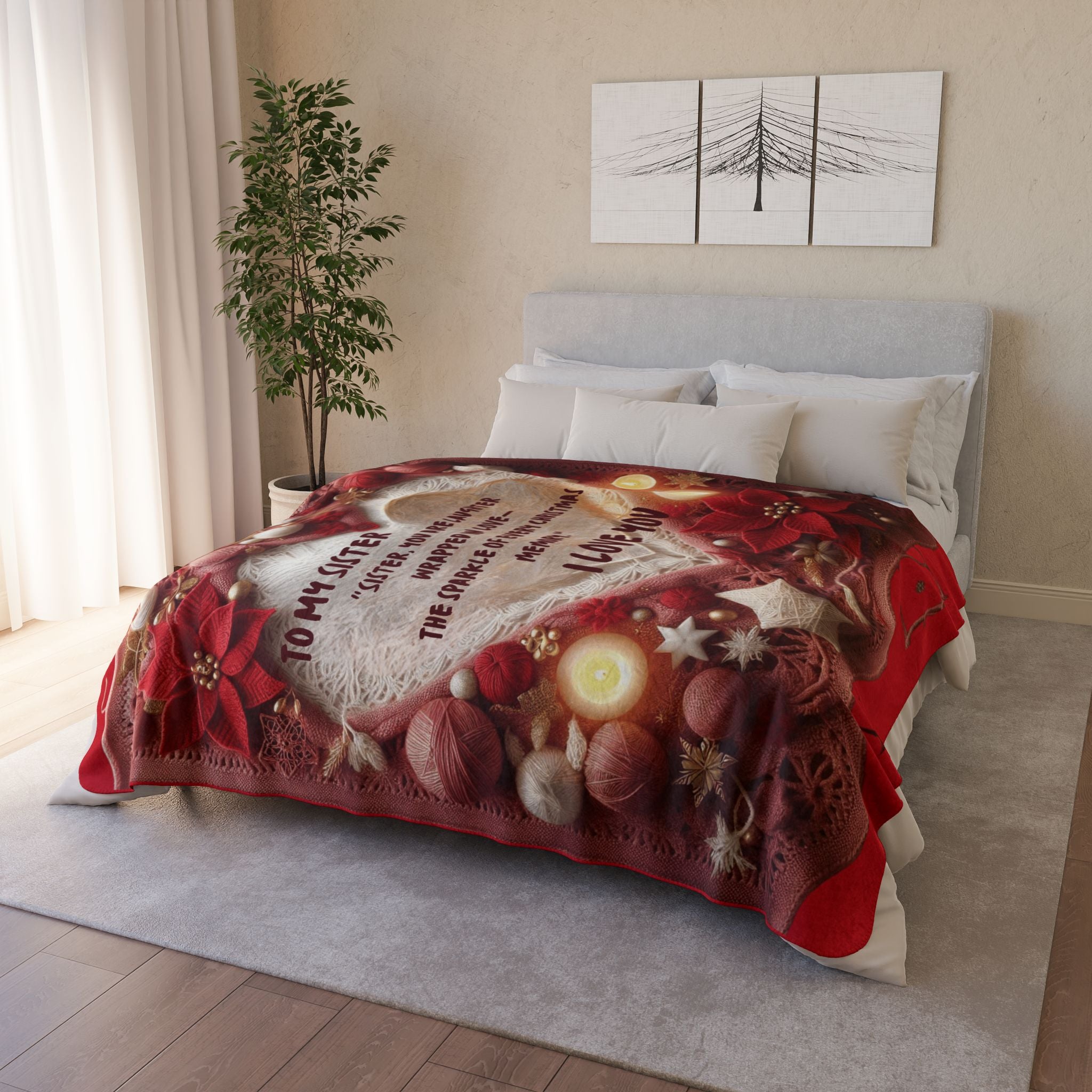 Christmas Sister Fleece Sherpa Blanket —"To My Sister... I Love You" Holiday Throw