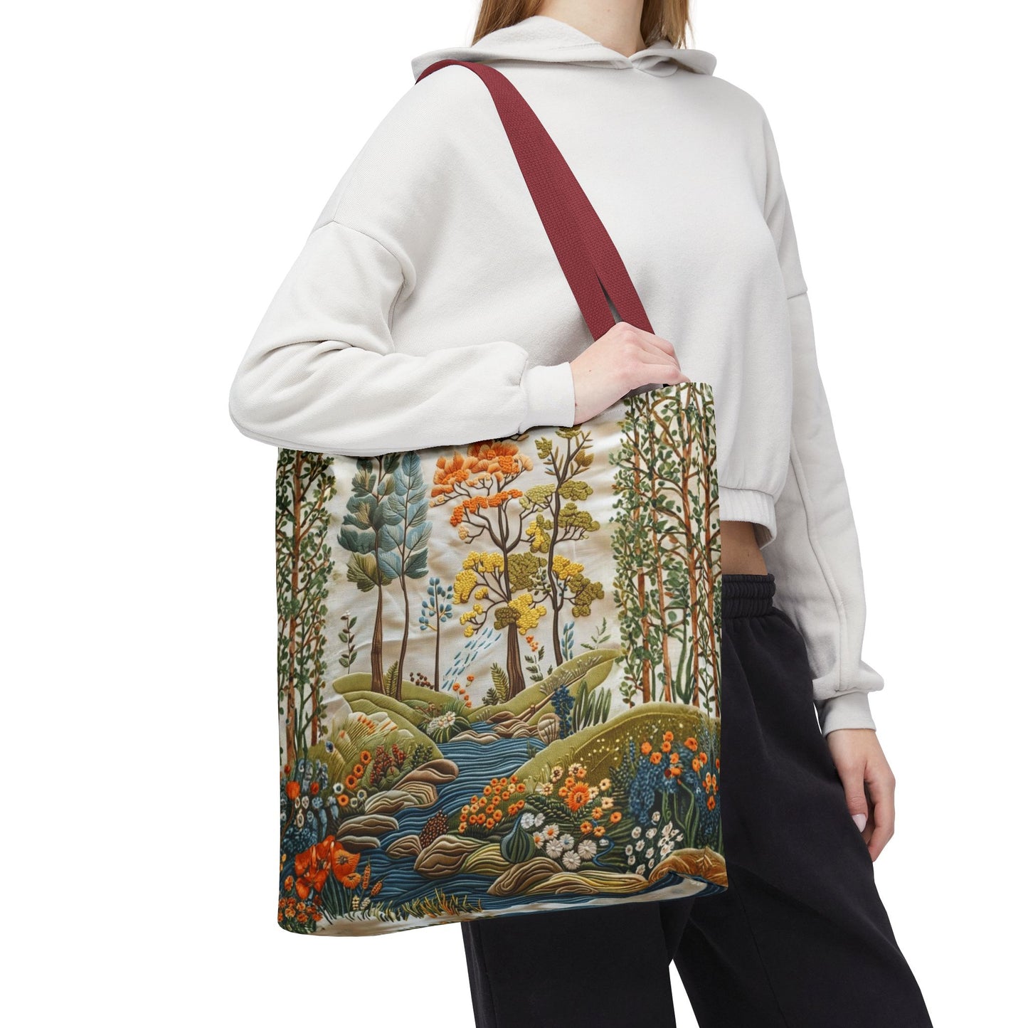 Scenic Meadow Tote Crochet-Decorated Tote Bags