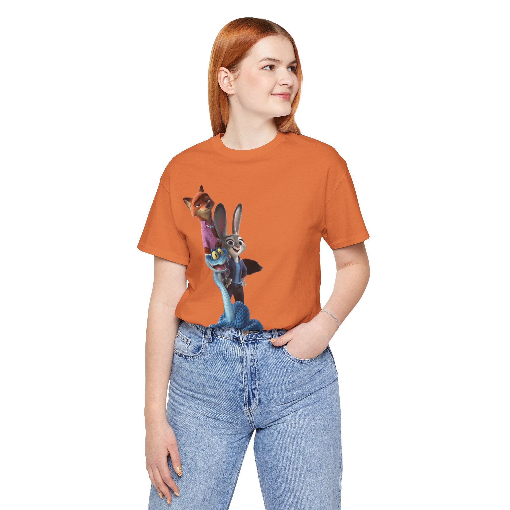 Animated Character Tee — Cute Fox & Bunny Stack Graphic T-Shirt  cartoon-style Christmas artwork