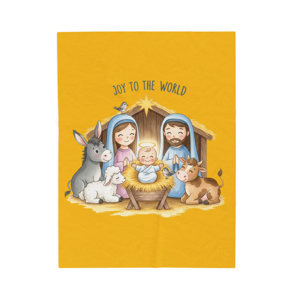 Nativity Velveteen Plush Blanket  "Joy to the World" Christmas Baby Throw
