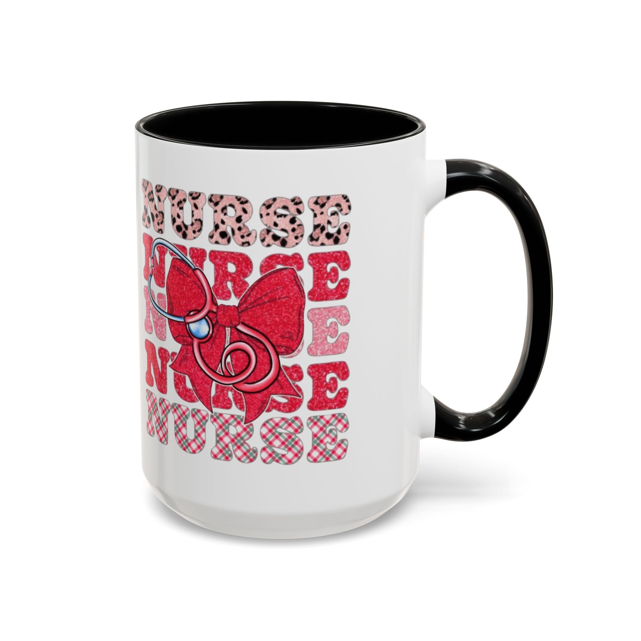 Nurse Stethoscope Bow Accent Coffee Mug — Cute Leopard & Plaid Healthcare Gift (11/15oz) Medical Christmas Mug