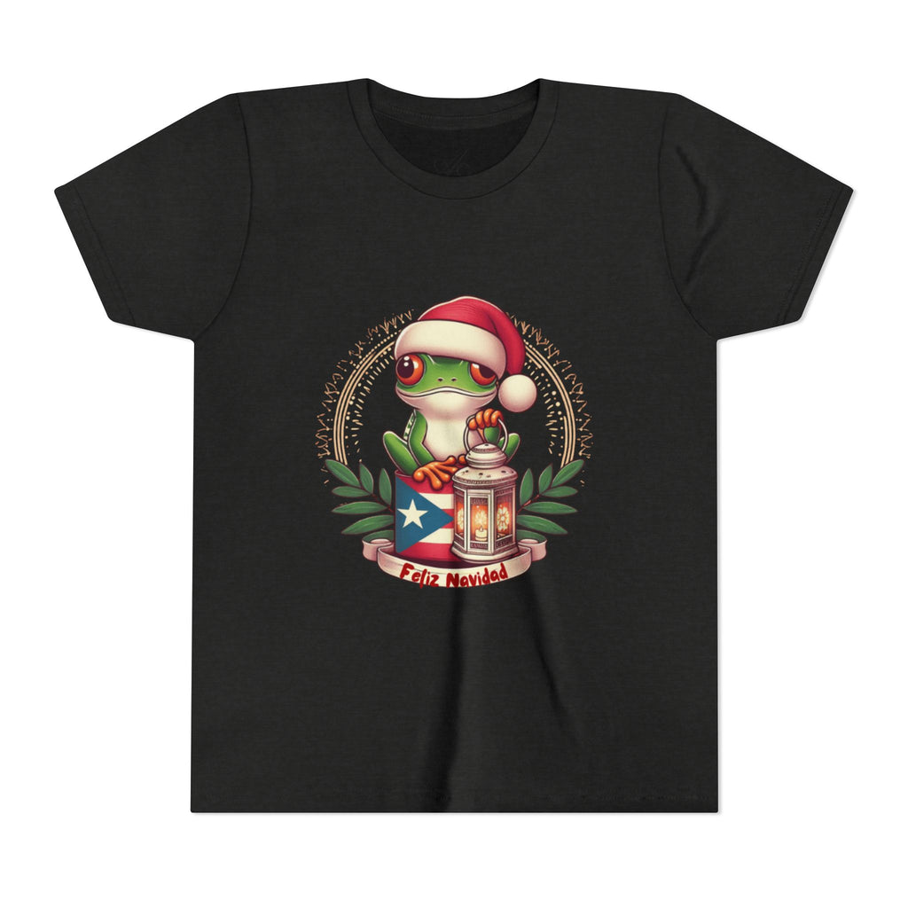 Kids Tee Cute Frog with Puerto Rican Flag & Lantern (Feliz Navidad)