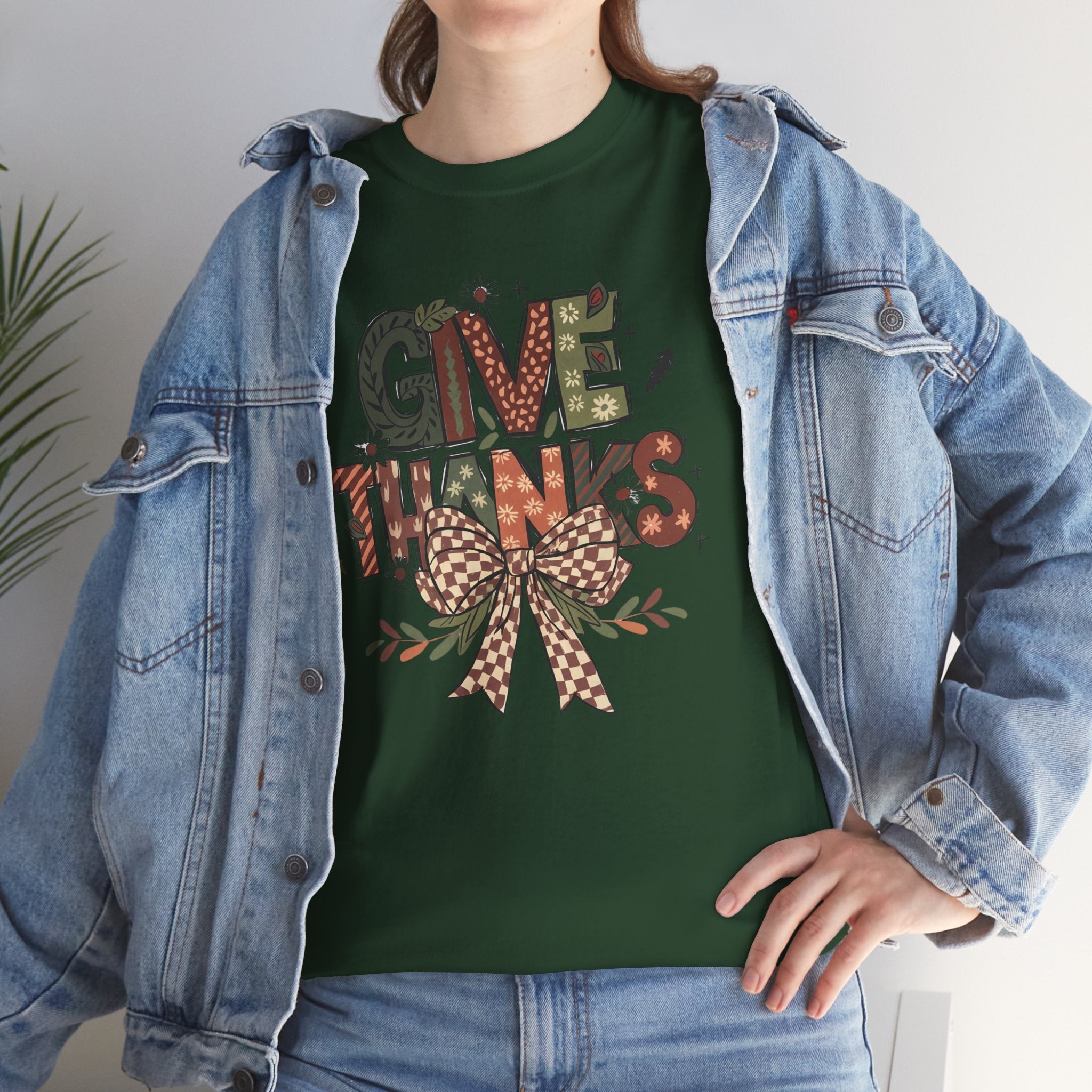 Give Thanks Tee Thanksgiving Graphic T-Shirt with Rustic Bow Design