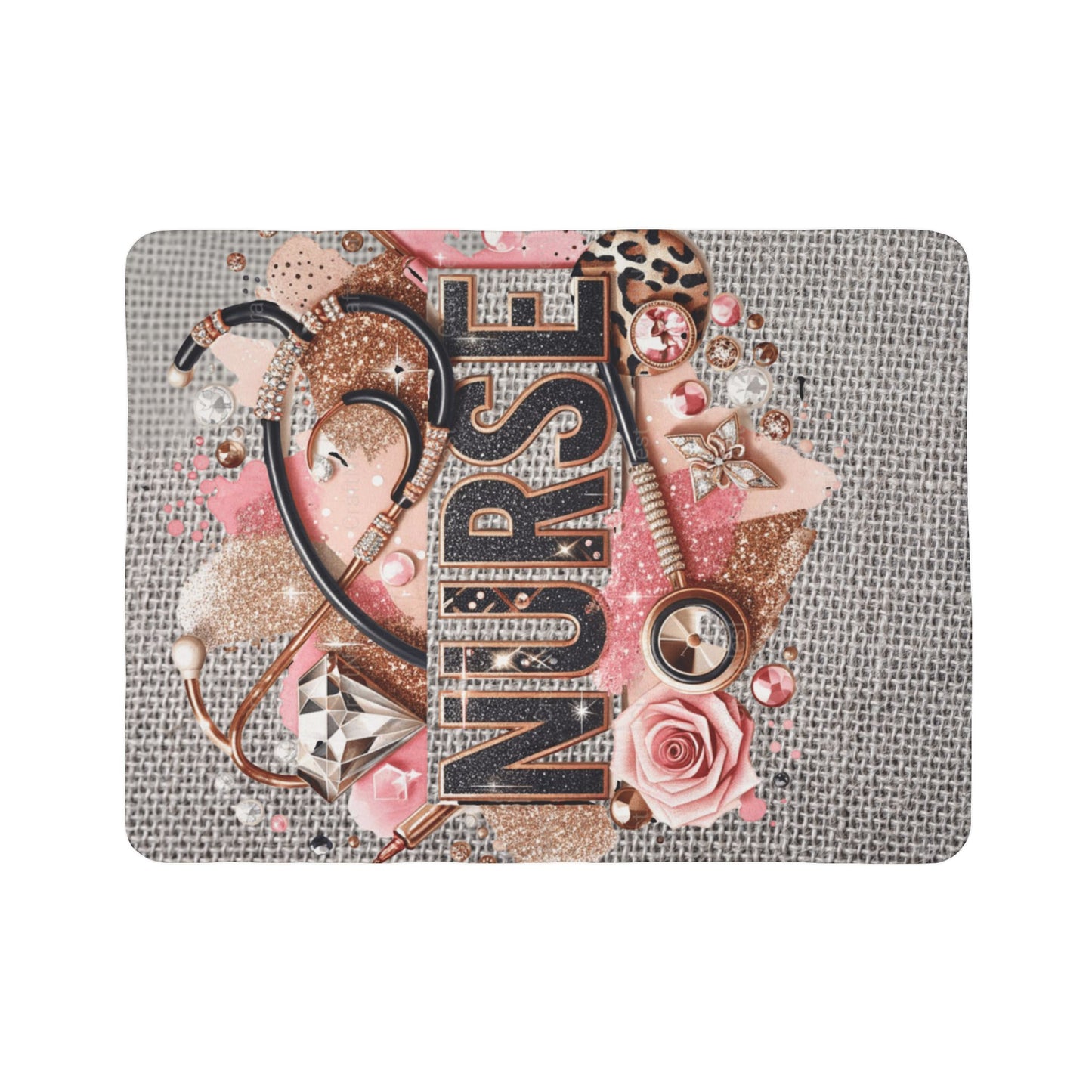 Nurse Fleece Sherpa Blanket — Pink Glam Stethoscope & Roses Cozy Throw