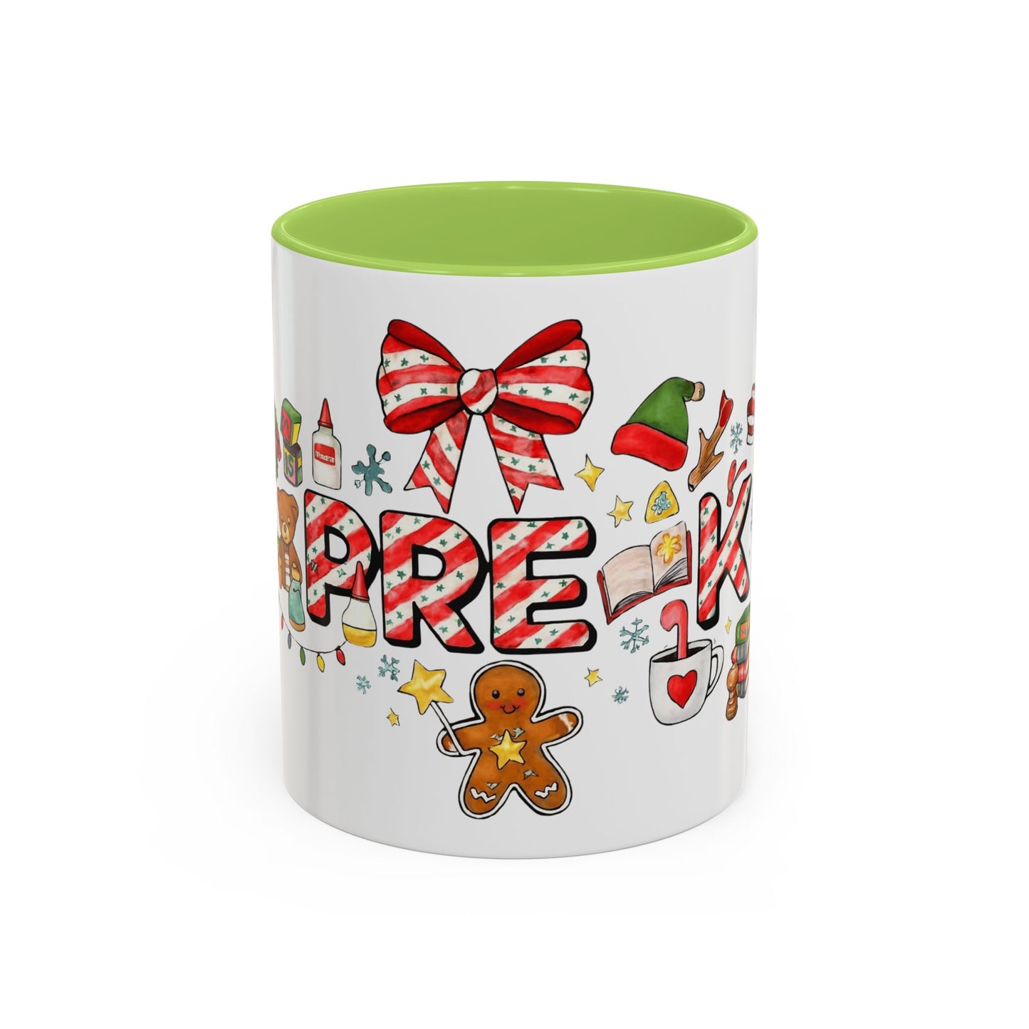 Holiday Teacher Coffee Mug 'PRE-K' Festive Gingerbread & Candy Cane Design (11/15oz) School Staff Christmas Mug Collection