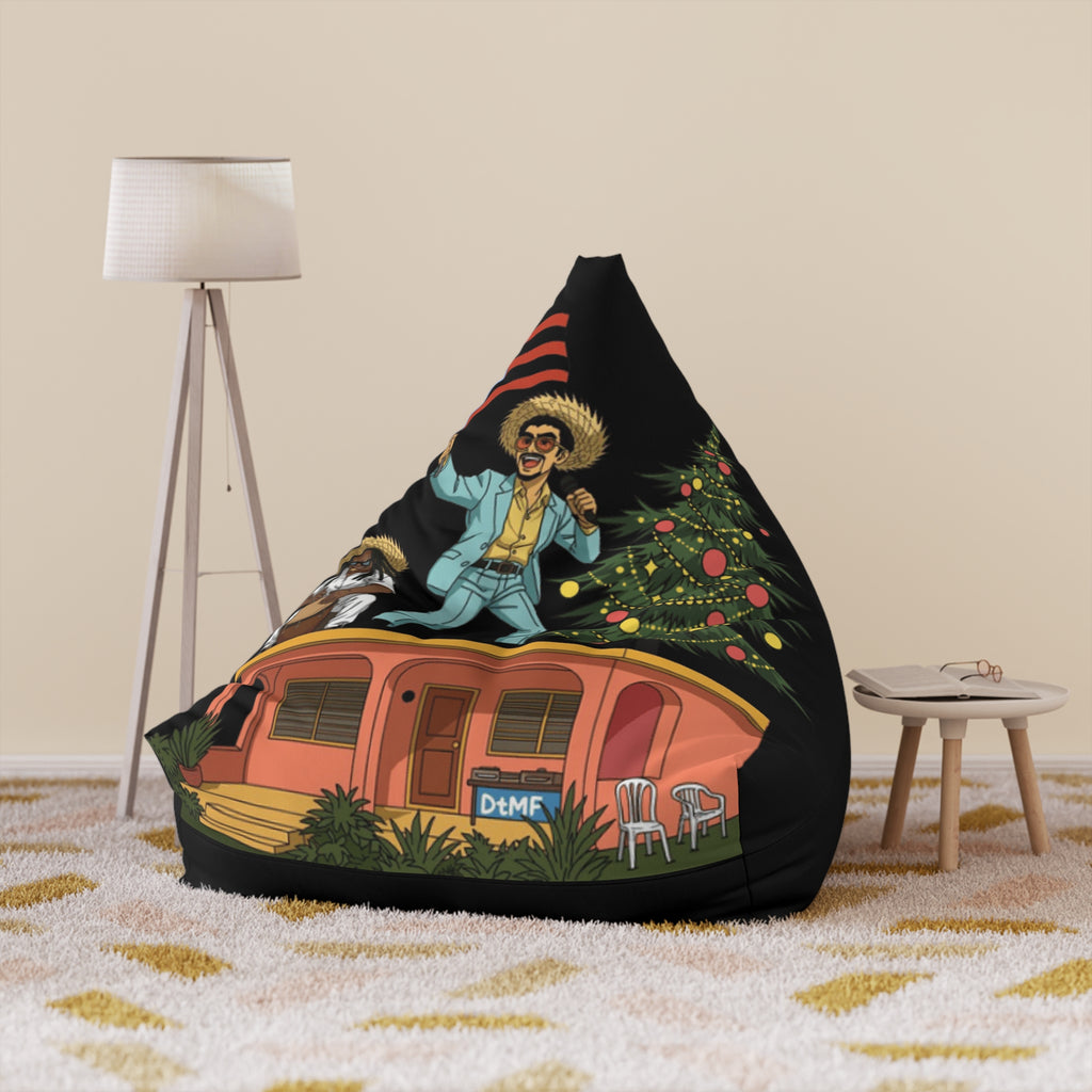 Puerto Rico Navidades Benito Bean Bag Chair Cover  Retro Camper Vibes Graphic (Man in Straw Hat, Palm Trees & Trailer)