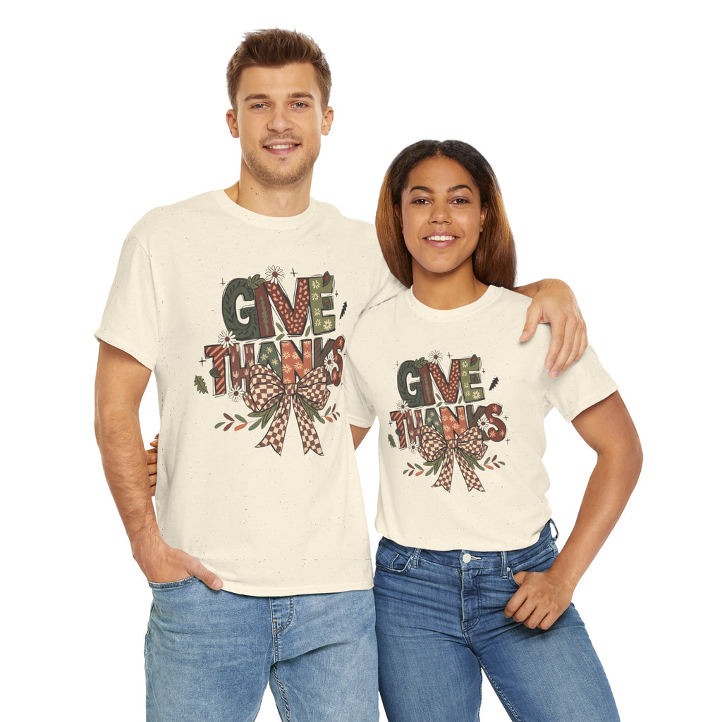 Give Thanks Tee Thanksgiving Graphic T-Shirt with Rustic Bow Design