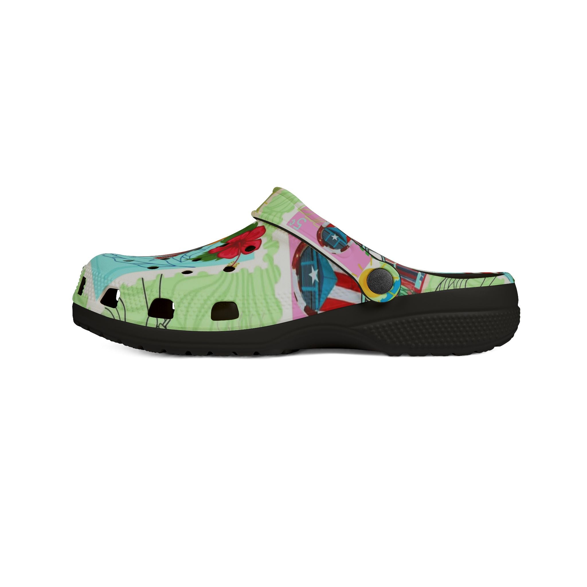 Puerto Rico Tropical Map EVA Foam Clogs — 'Puerto Rico Proud' Colorful Island Print