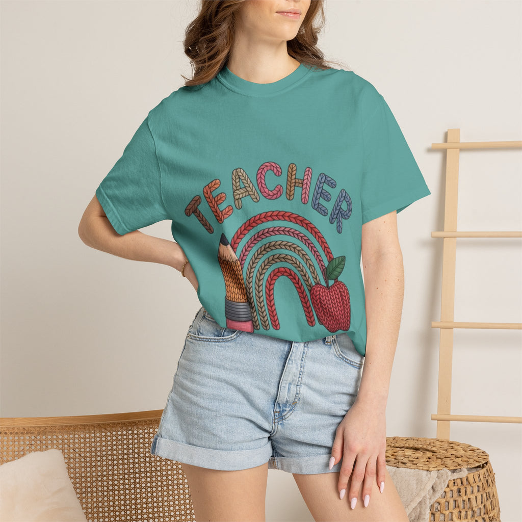 Teacher Rainbow Pencil & Apple T-Shirt — Back-to-School Gift for Educators
