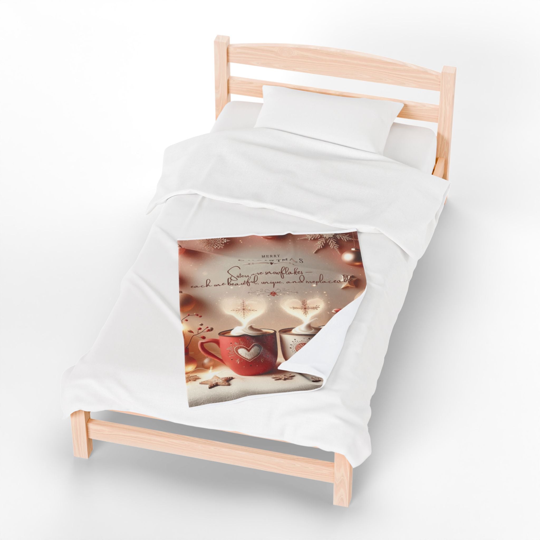 Christmas Hot Cocoa Velveteen Plush Blanket — "Merry Christmas: Sisters are snowflakes" Holiday Throw