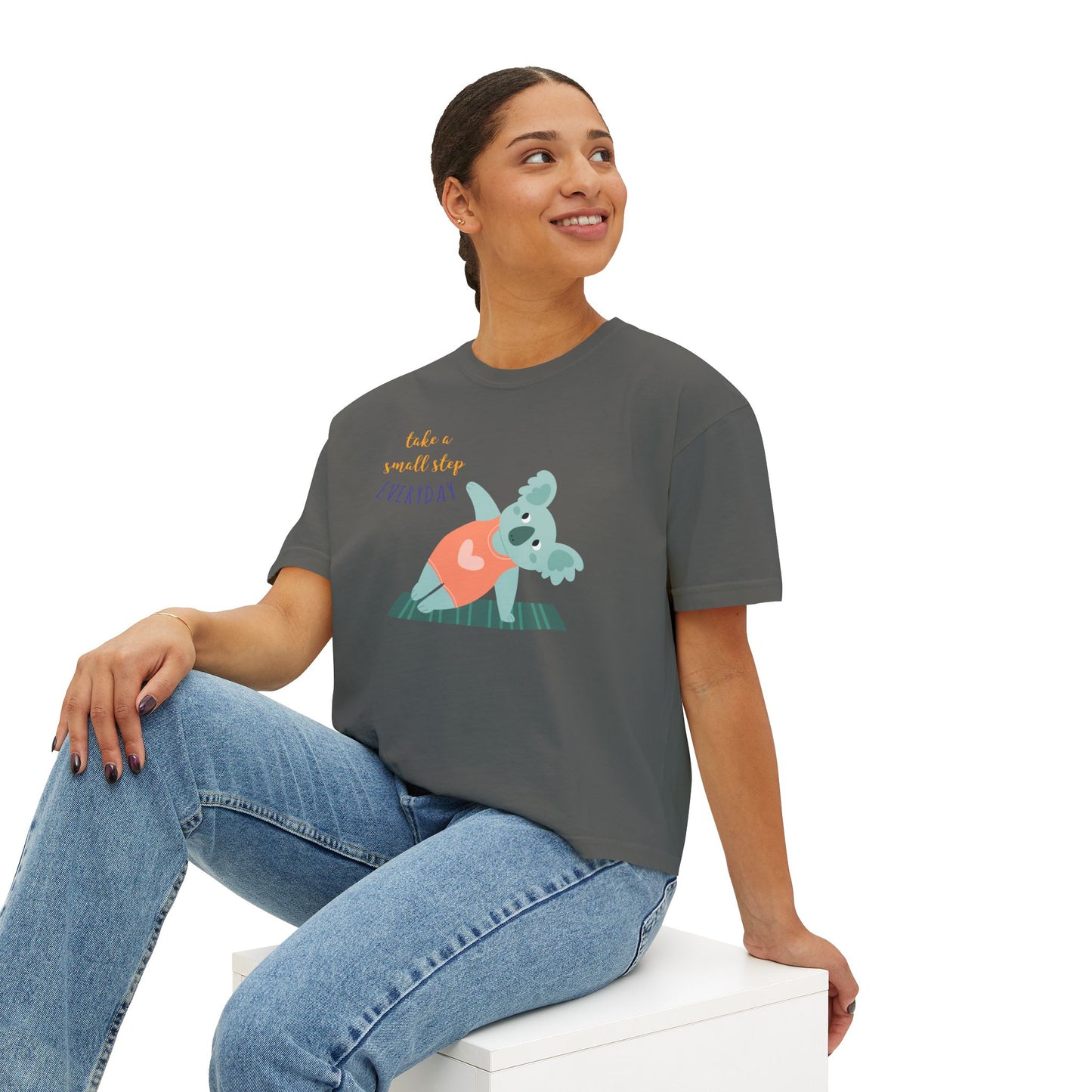 🧘‍♀️ Wear Your Peace. Motivational Women's Boxy Tee - Cute Koala Design, Relaxed Fit for Everyday Wear, Gift for Animal Lovers, Self-Care Message Premium Top