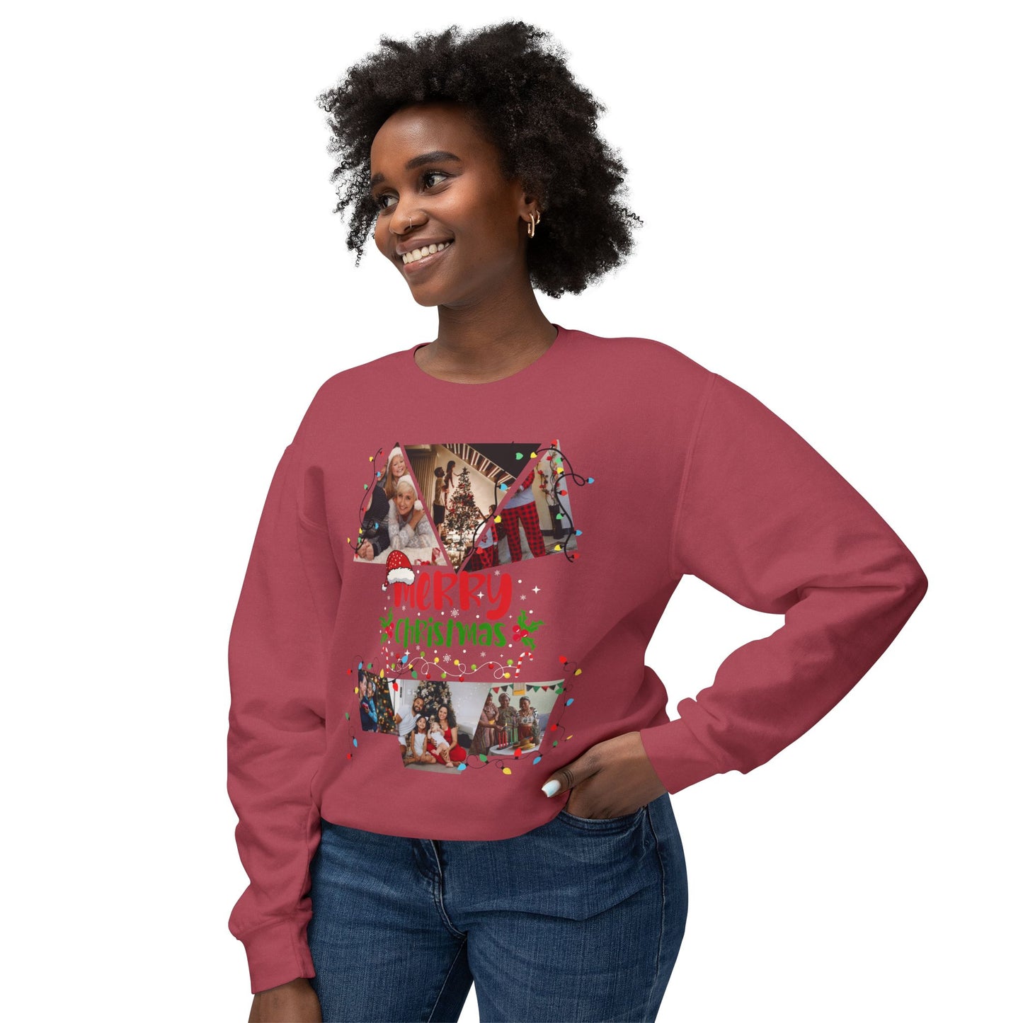 Christmas Photo Collage Sweatshirt — "Merry Christmas" Holiday Crewneck