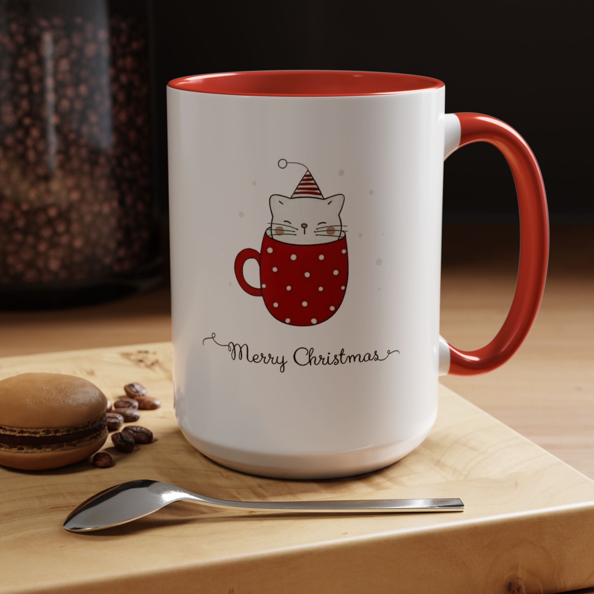 Christmas Cat Accent Mug "Merry Christmas" Polka Dot Holiday Coffee Cup Christmas Mugs Collection!