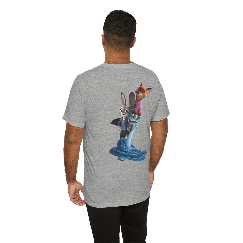 Animated Character Tee — Cute Fox & Bunny Stack Graphic T-Shirt  cartoon-style Christmas artwork