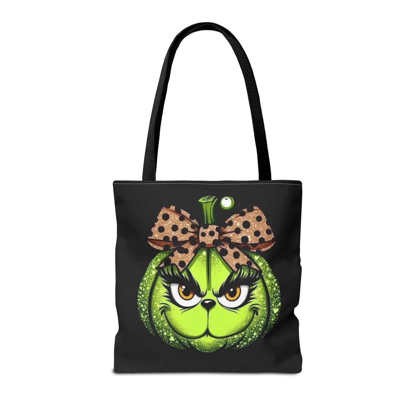 Grinch-Inspired Tote Bag with Polka Dot Bow Christmas Tote Bag Festive Holiday Design