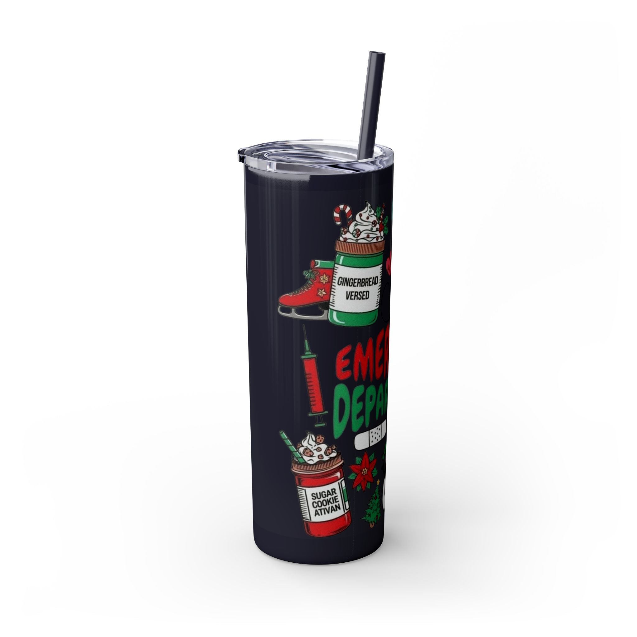 Emergency Department Nurse Christmas Skinny Tumbler - 20oz Holiday Medical Travel Cup with Straw Medical Christmas Mug