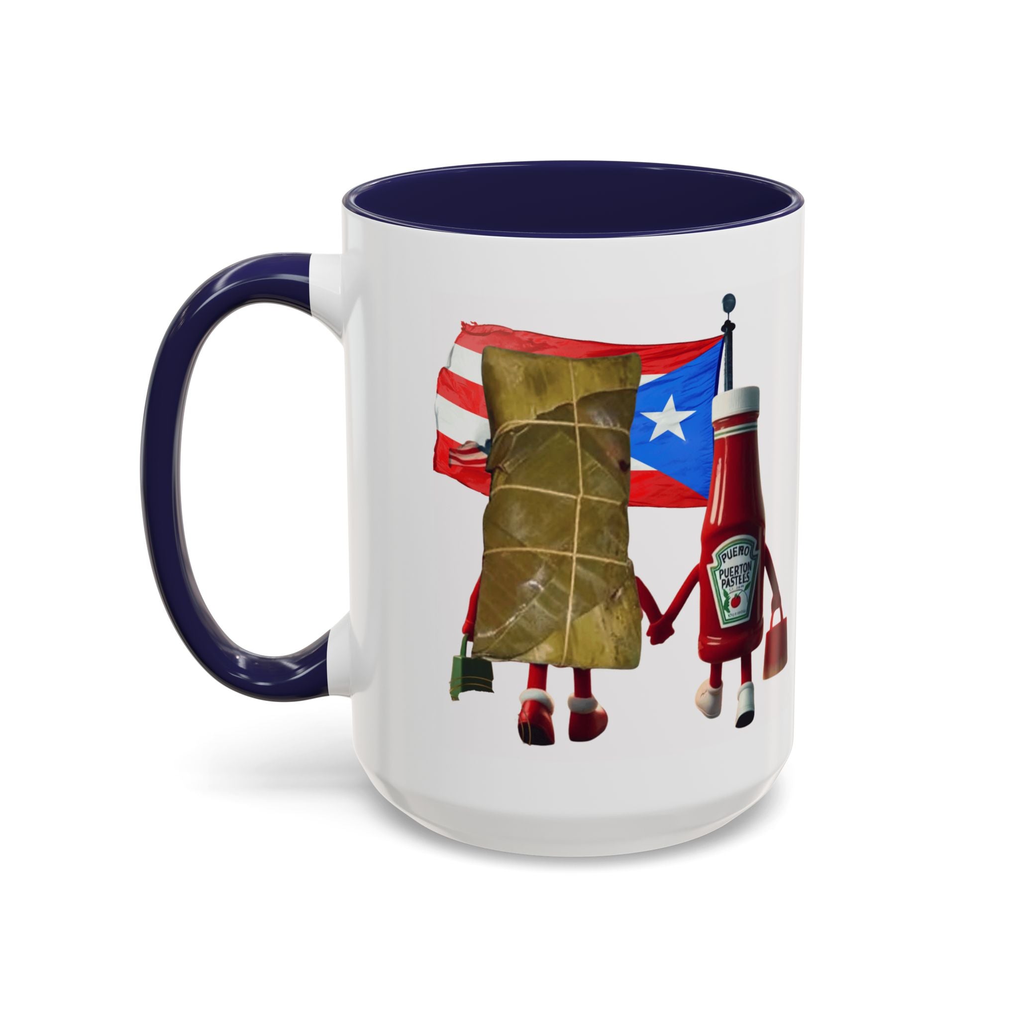 Puerto Rican Flag Ketchup & Pasteles Coffee Mug — Funny Food Friends Accent Mug (11/15oz)