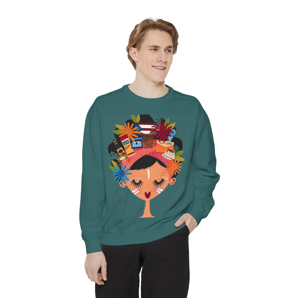 Floral Fiesta Sweatshirt — Colorful Tropical Woman Graphic Puerto Rico Navidades